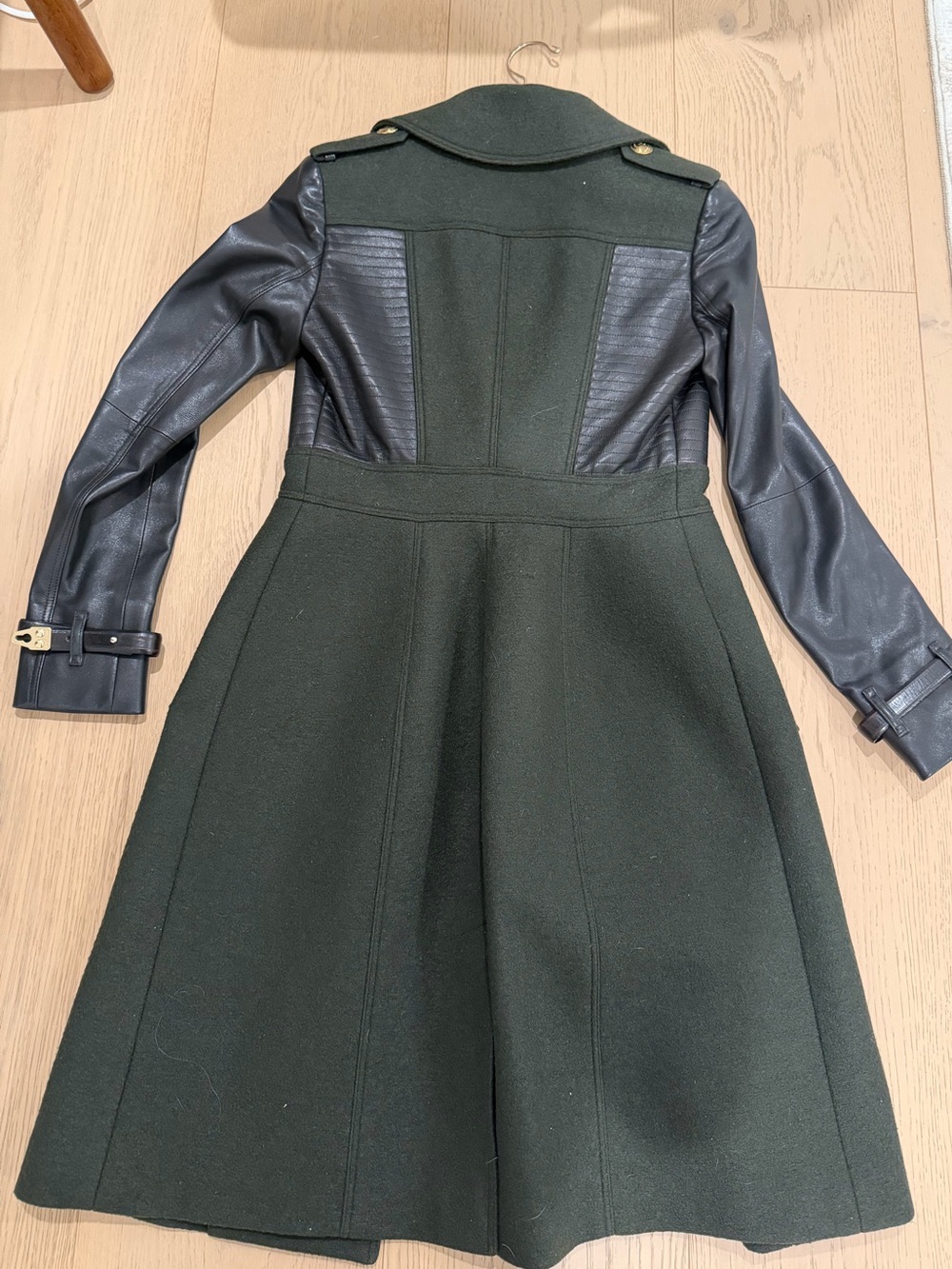 Burberry Prorsum Double-Breasted Wool & Leather Trench Coat in Dark Green - Picture 5 of 9